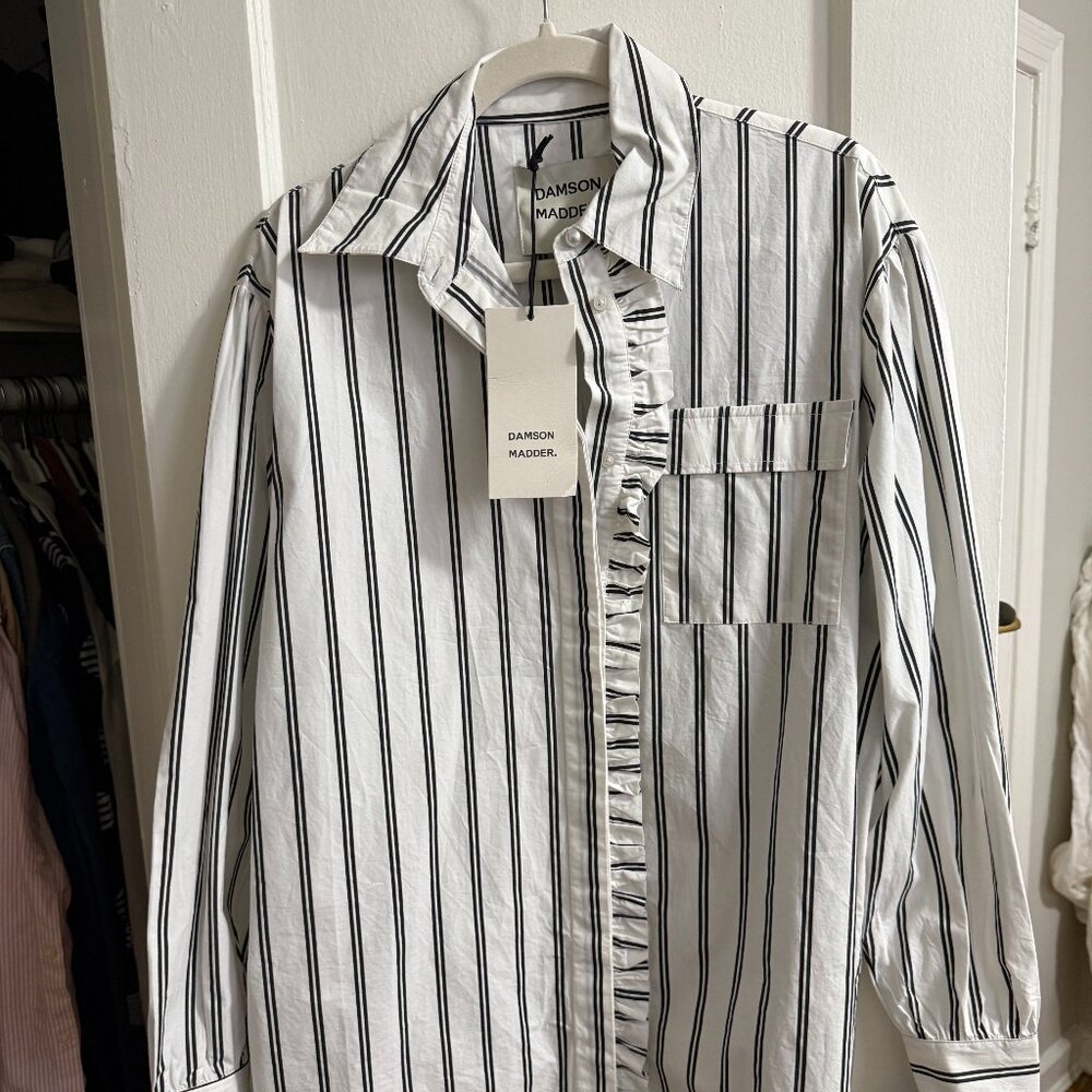 Damson Madder White & Black Striped Button-Down Shirt